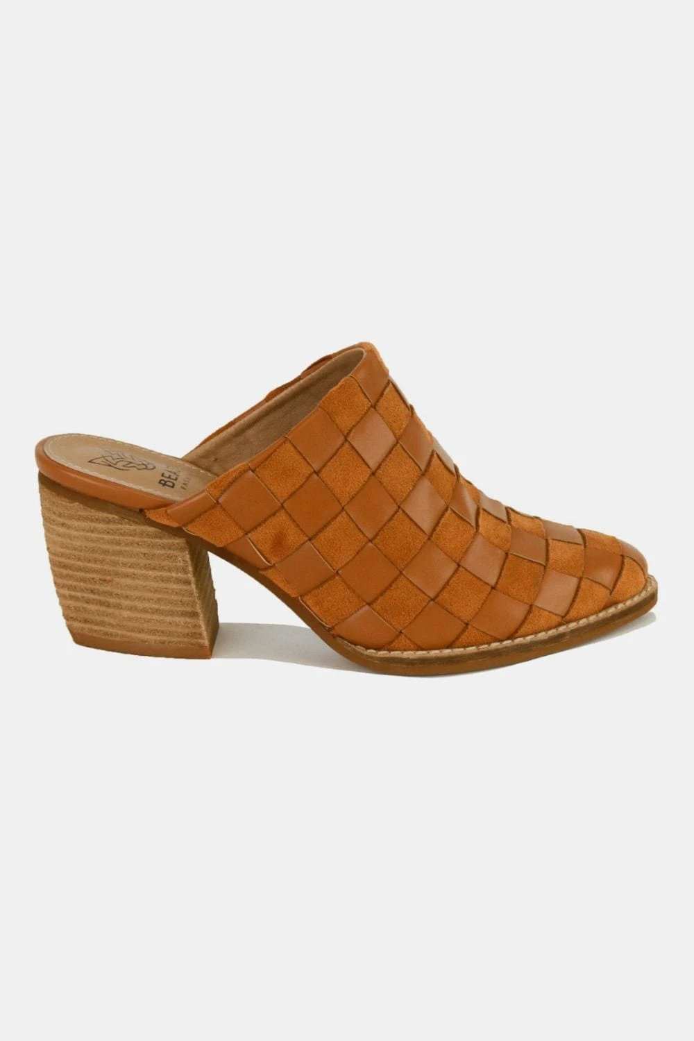 Beast Fashion Woven Checkerboard Block Heel Mule Shoes - Trendsi - Flyclothing LLC