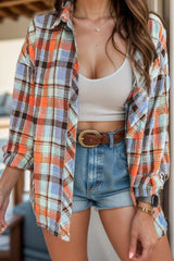 Plaid Collared Neck Long Sleeve Shirt - Trendsi - Flyclothing LLC