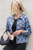 Checkered Button Up Long Sleeve Denim Jacket - Trendsi - Flyclothing LLC