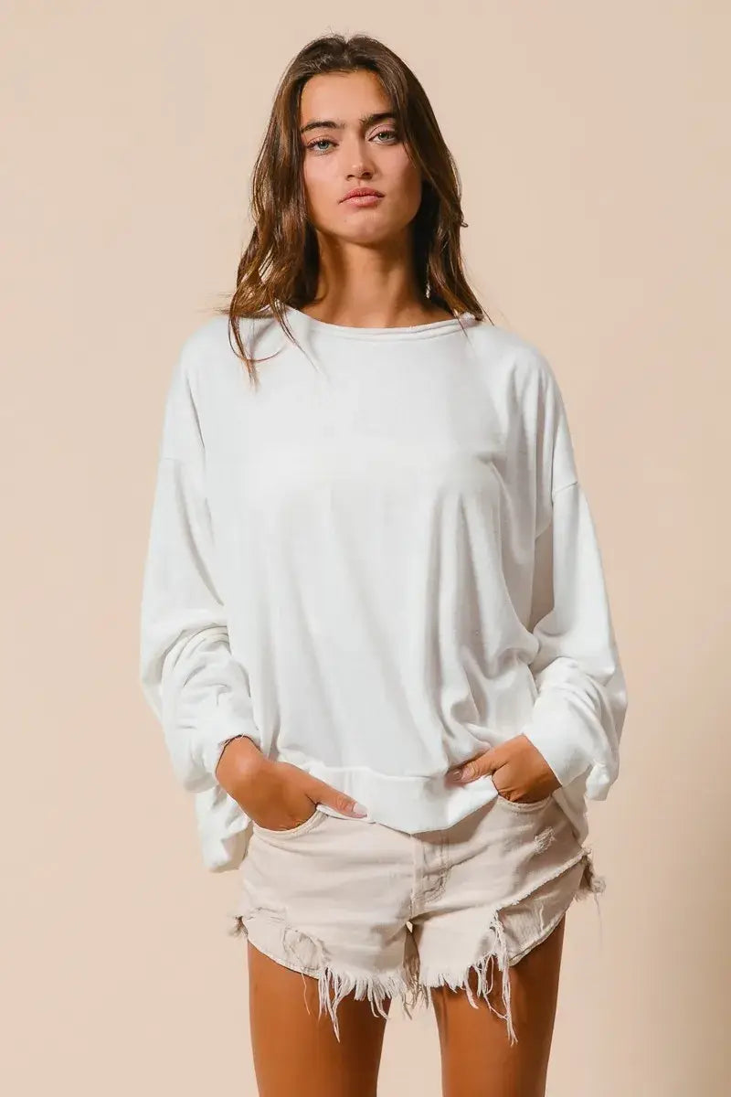 BiBi Loop Terry Pull Over With Cut Edge Band - Trendsi - Flyclothing LLC