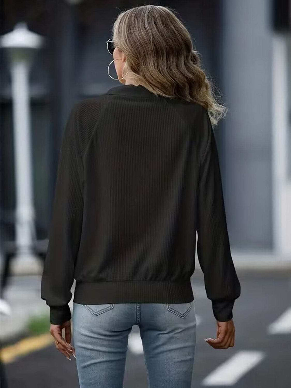 Zip Up Collared Neck Raglan Sleeve Jacket - Trendsi - Flyclothing LLC