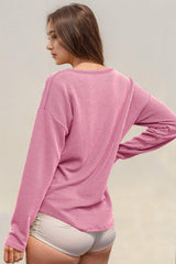 Double Take Striped Notched Long Sleeve T-Shirt - Trendsi - Flyclothing LLC
