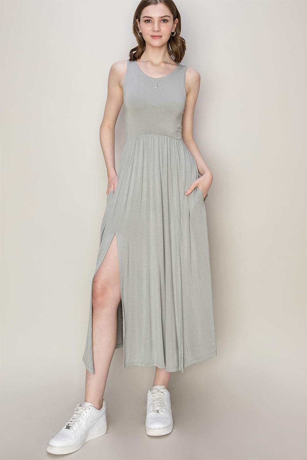 HYFVE Sleeveless Slit Midi Dress - Trendsi - Flyclothing LLC