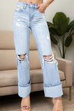 Distressed High Waist Jeans with Pockets - Trendsi