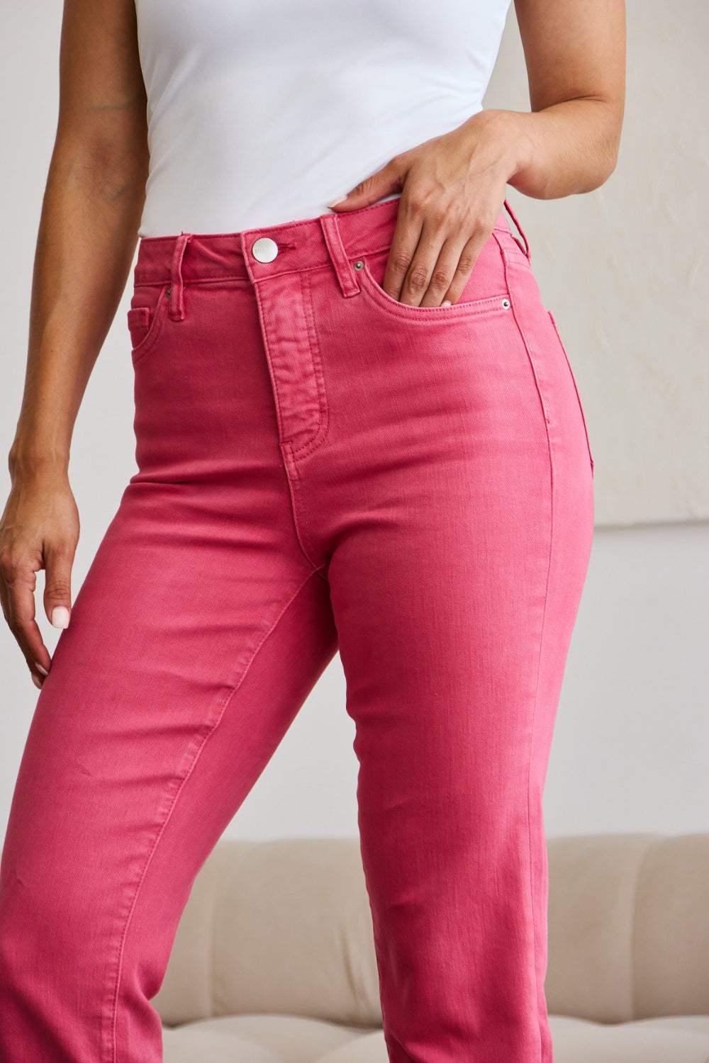 RFM Crop Dylan Full Size Tummy Control High Waist Raw Hem Jeans - Trendsi - Flyclothing LLC
