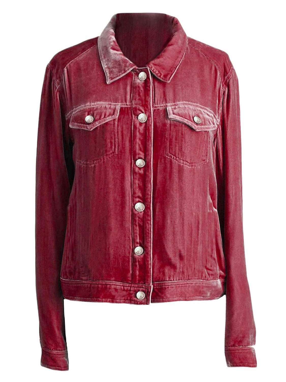 Button Up Long Sleeve Jacket with Chest Pockets - Trendsi - Flyclothing LLC