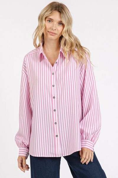 Mittoshop Button Down Striped Long Sleeve Shirt - Trendsi - Flyclothing LLC
