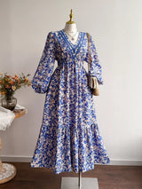 Plus Size Floral Print V-Neck Long Sleeve Maxi Dress - Trendsi - Flyclothing LLC