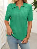 Mandy Cable Knit Johnny Collar Half Sleeve Sweater - Trendsi