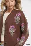 Umgee Single Flower Stem Jacquard Cardigan Sweater - Trendsi - Flyclothing LLC