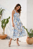 Smocked Printed Square Neck Midi Dress - Trendsi - Flyclothing LLC