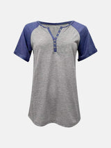 Contrast Notched Short Sleeve T-Shirt - Trendsi - Flyclothing LLC