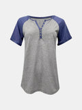 Contrast Notched Short Sleeve T-Shirt - Trendsi