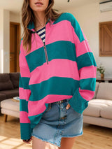 Color Block Half Zip Long Sleeve Sweater - Trendsi - Flyclothing LLC