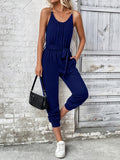 Scoop Neck Tie Waist Jumpsuit - Trendsi