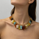 Bohemian Multi-Color Gemstone Charm Necklace - Trendsi - Flyclothing LLC