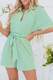 Striped Half Sleeve Tie Waist Romper - Trendsi - Flyclothing LLC