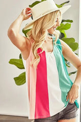BiBi Cotton Span Knit Color Block Sleeveless Top - Trendsi - Flyclothing LLC