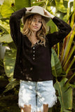 BiBi V Neck Sweater Top With Button Details - Trendsi - Flyclothing LLC