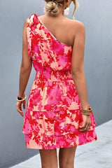 Tied Smocked Printed Single Shoulder Dress - Trendsi - Flyclothing LLC
