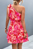 Tied Smocked Printed Single Shoulder Dress - Flyclothing LLC