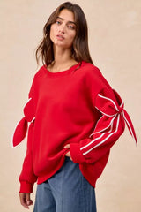 BiBi Bow Detail Sleeves Fleece Sweatshirt - Trendsi - Flyclothing LLC