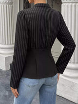 Striped Long Sleeve Peplum Blouse - Trendsi - Flyclothing LLC