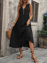 Decorative Button Notched Sleeveless Dress - Trendsi - Flyclothing LLC