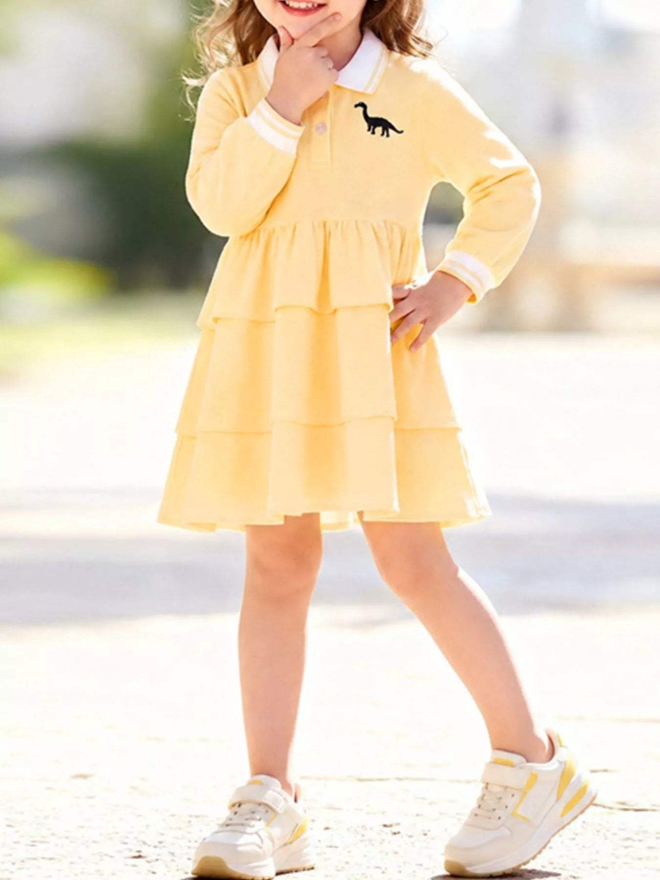 Children's Tiered Dress with Dinosaur Embroidery - Trendsi - Flyclothing LLC