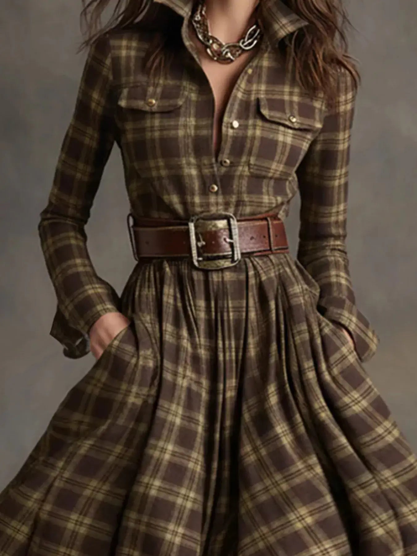 Plaid Button Front Maxi Shirt Dress - Trendsi - Flyclothing LLC