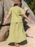 Plus Size V-Neck Half Sleeve Top and High-Low Skirt Set - Trendsi - Flyclothing LLC