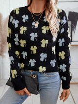 Clover Round Neck Long Sleeve Sweater - Trendsi - Flyclothing LLC