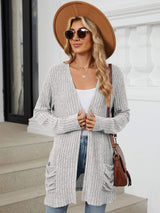 Pocketed Open Front Long Sleeve Cardigan - Trendsi - Flyclothing LLC