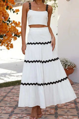 Contrast Trim Cami and Skirt Set - Trendsi - Flyclothing LLC