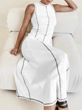 Contrast Stitching Round Neck Sleeveless Midi Dress - Trendsi - Flyclothing LLC