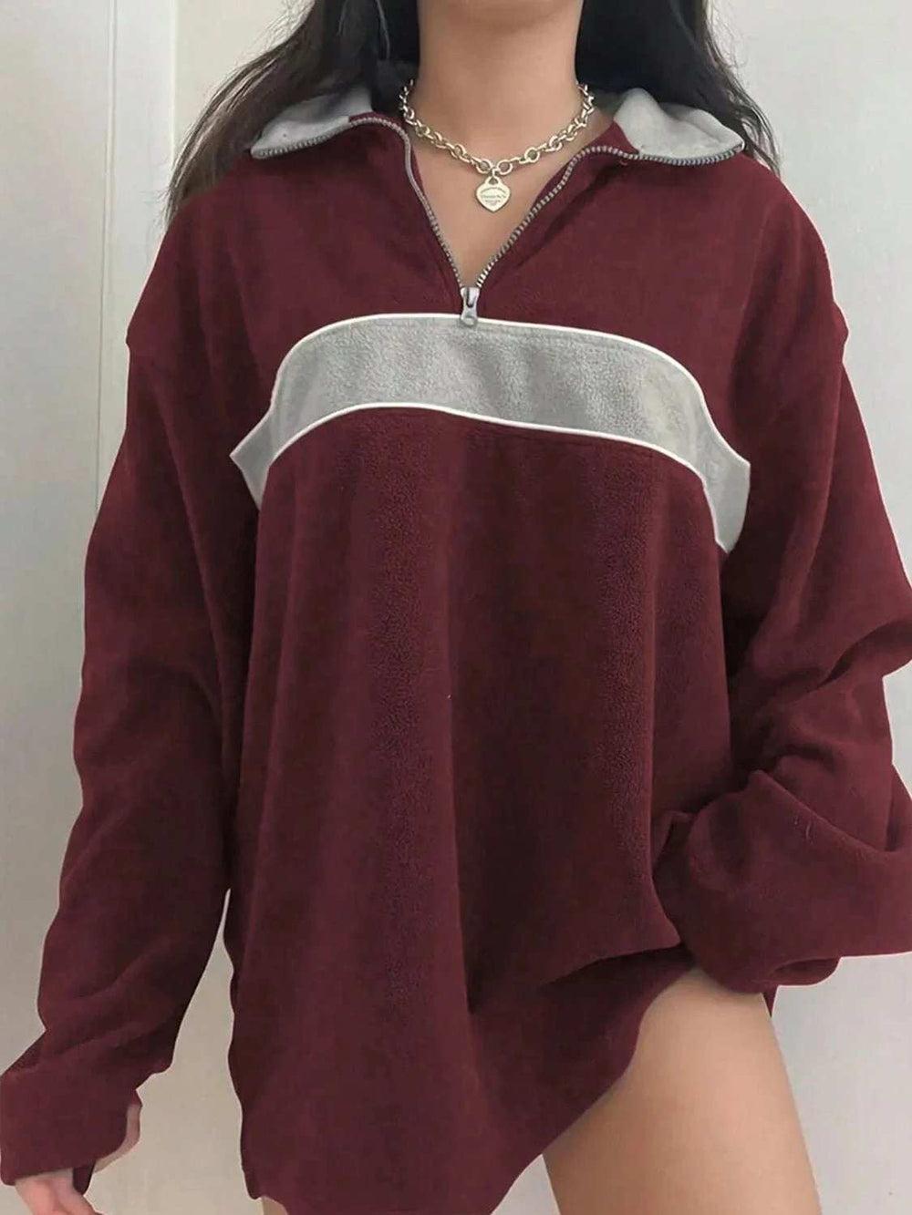 Contrast Dropped Shoulder Long Sleeve Sweatshirt - Trendsi - Flyclothing LLC