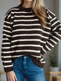 Striped Round Neck Long Sleeve Sweater - Trendsi - Flyclothing LLC