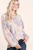 BiBi Brushed Tie Dye Print Top with Puff Sleeves - Trendsi - Flyclothing LLC