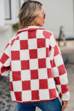 Checkered Snap Down Long Sleeve Teddy Jacket - Trendsi - Flyclothing LLC