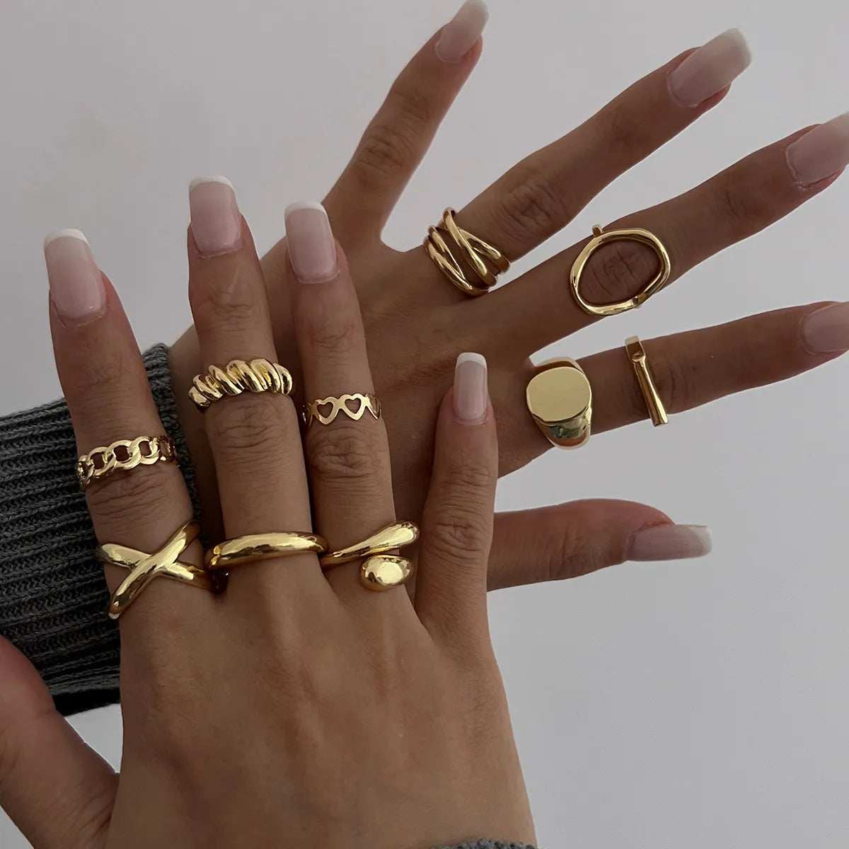 10-Piece Alloy Geometric Ring - Trendsi - Flyclothing LLC