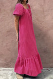 SYNZ Gingham Check Bubble Sleeve Ruffled Maxi Dress - Trendsi