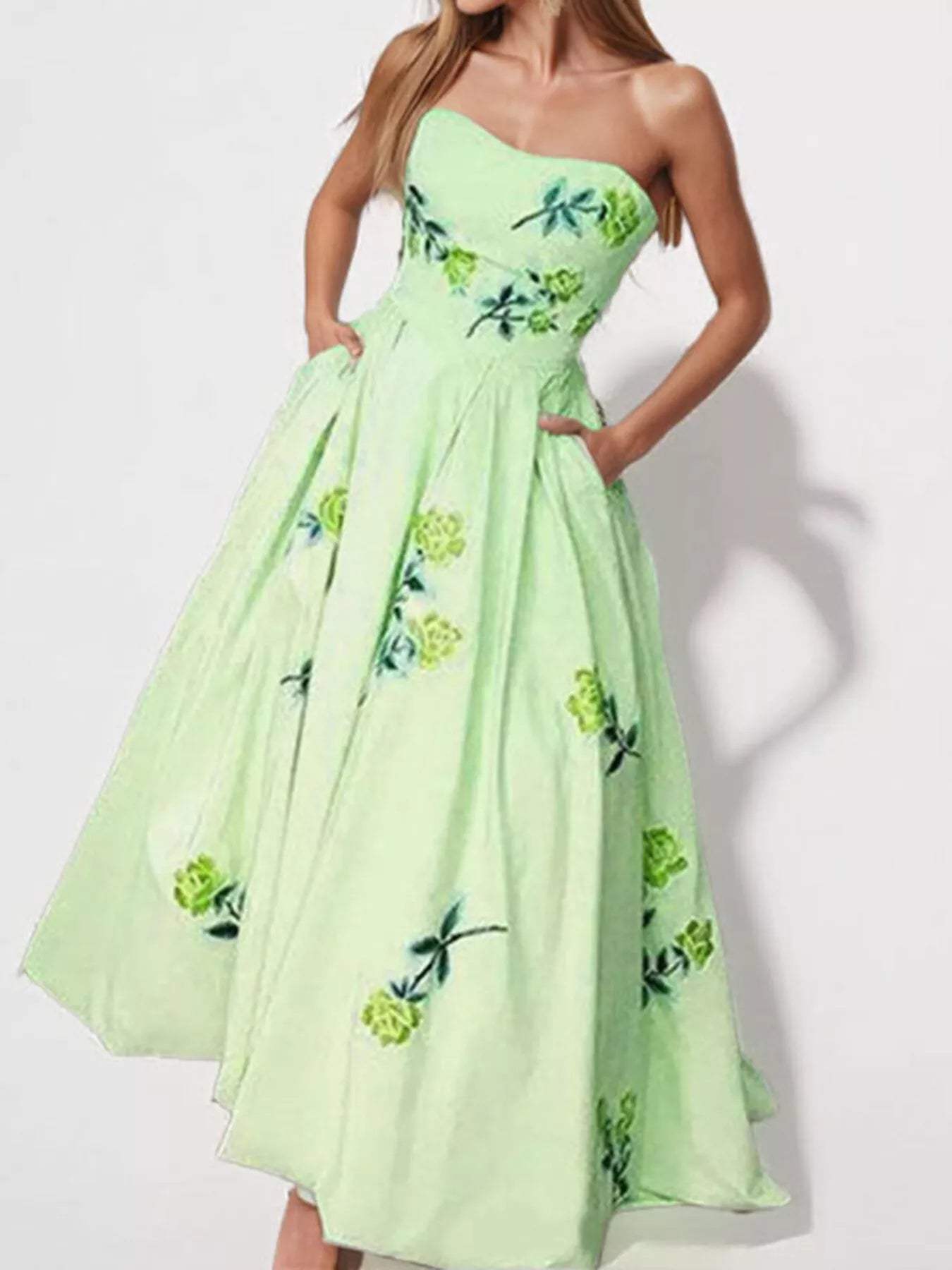 Floral Print Tube Maxi Dress - Trendsi - Flyclothing LLC