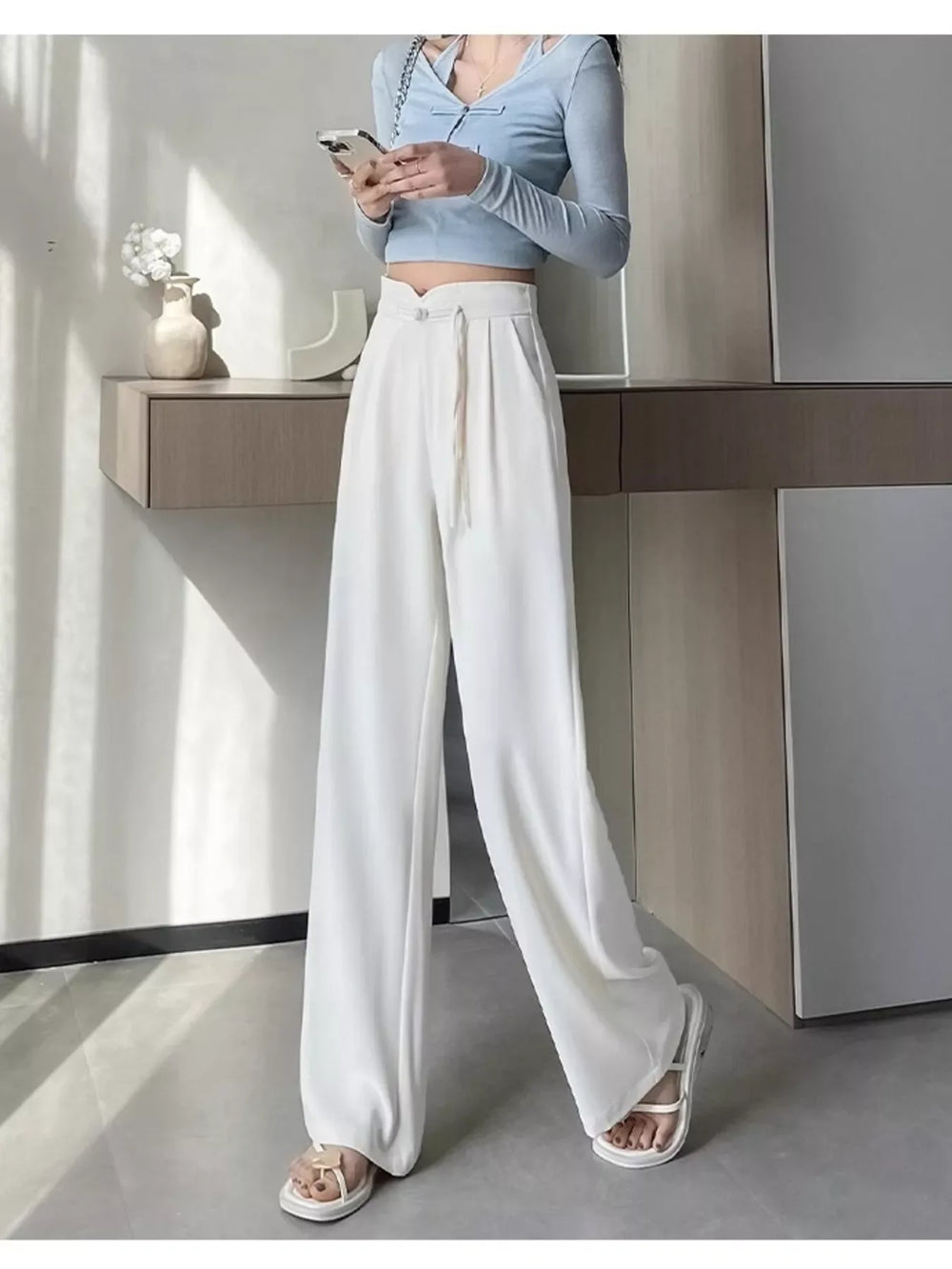 High-Waisted Wide-Leg Pants - Trendsi - Flyclothing LLC