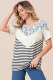 BiBi Printed Color Block Short Sleeve T-Shirt - Trendsi - Flyclothing LLC