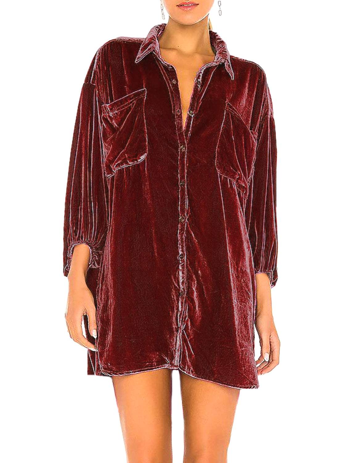 Collared Neck Button Down Long Sleeve Shirt - Trendsi - Flyclothing LLC