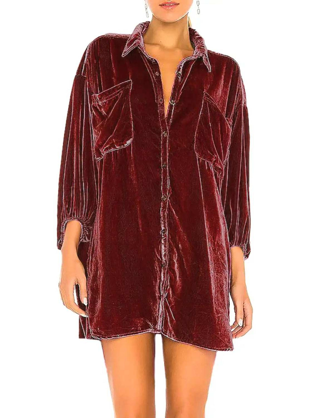 Collared Neck Button Down Long Sleeve Shirt - Trendsi - Flyclothing LLC