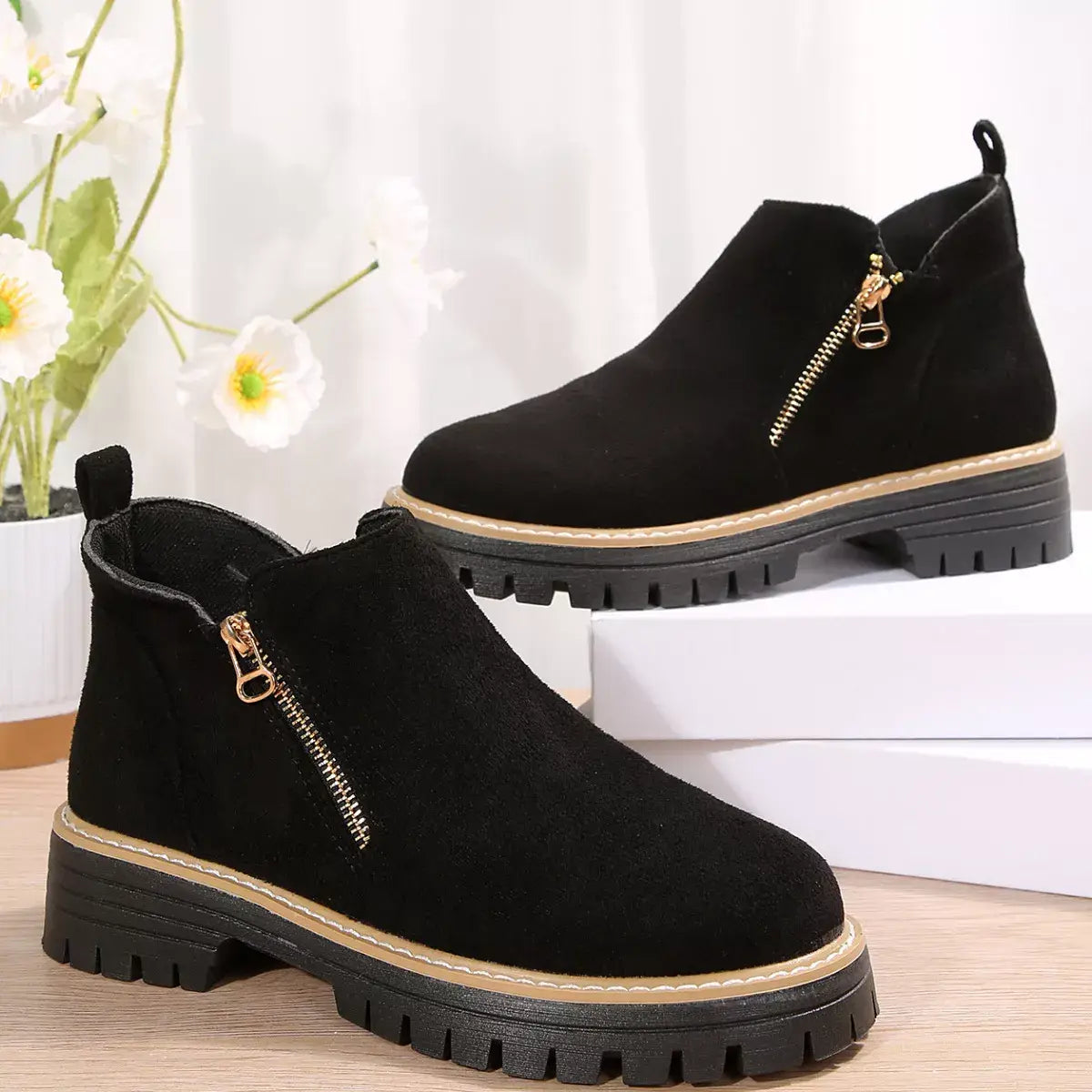 Side Zip Ankle Boots - Trendsi - Flyclothing LLC