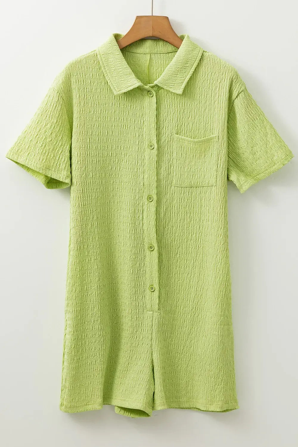 Textured Short Sleeve Patched Pocket Buttoned Romper - Trendsi - Flyclothing LLC