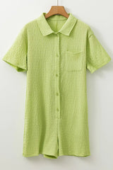 Textured Short Sleeve Patched Pocket Buttoned Romper - Trendsi - Flyclothing LLC