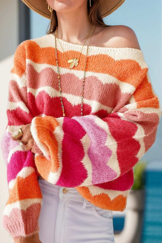 Boat Neck Long Sleeve Sweater - Trendsi - Flyclothing LLC